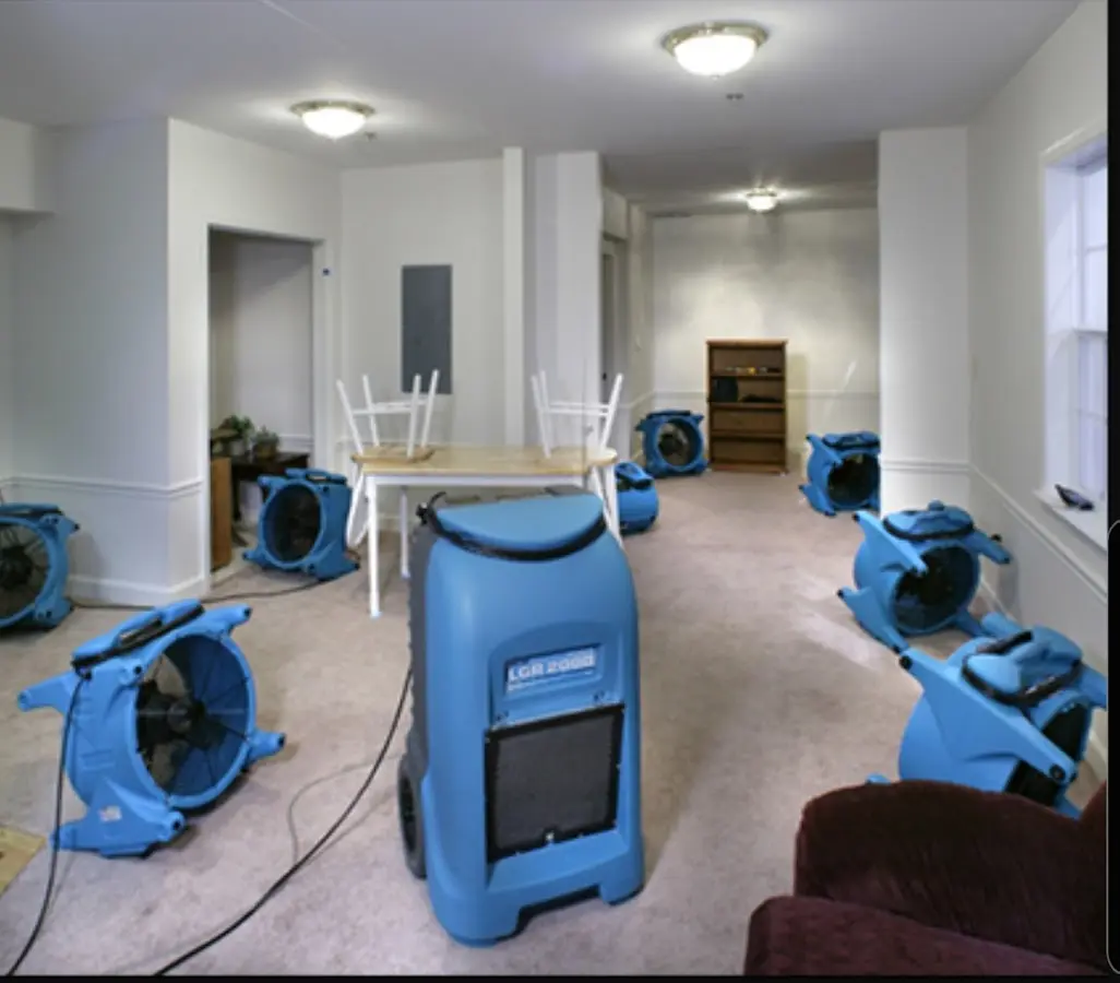 Air movers and dehumidifier setup for Water Damage Restoration in Ridgeland
